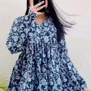 aiwaf_512 New Stylish Indigo V-Neck Top Blue