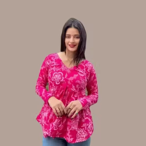 obyyu_512 DPK Rayon Pink Printed Aliacut Peplum Top